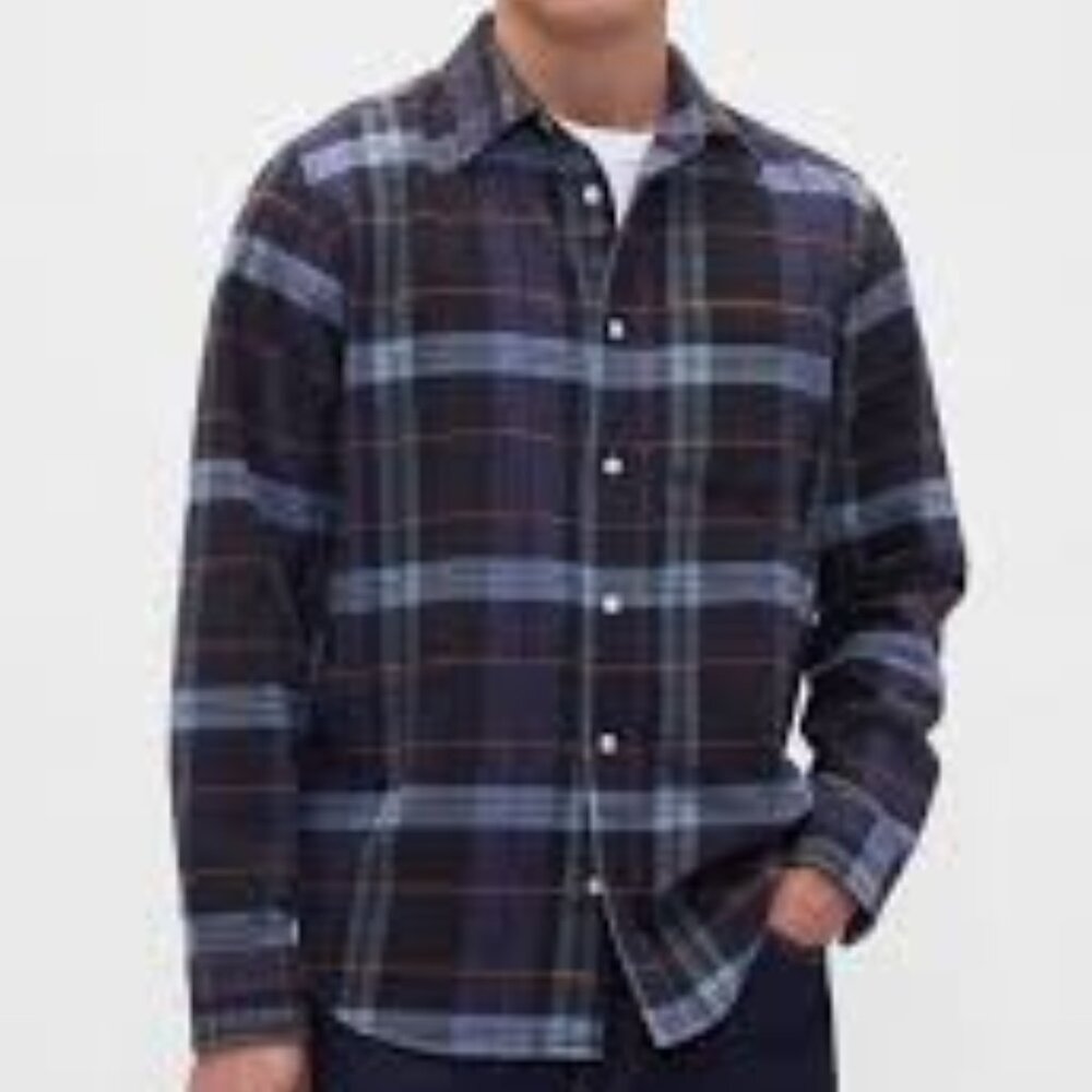 GAP Plaid Relaxed Fit Organic Cotton Flannel Size XL Blue NEW Fall Cozy Outdoors